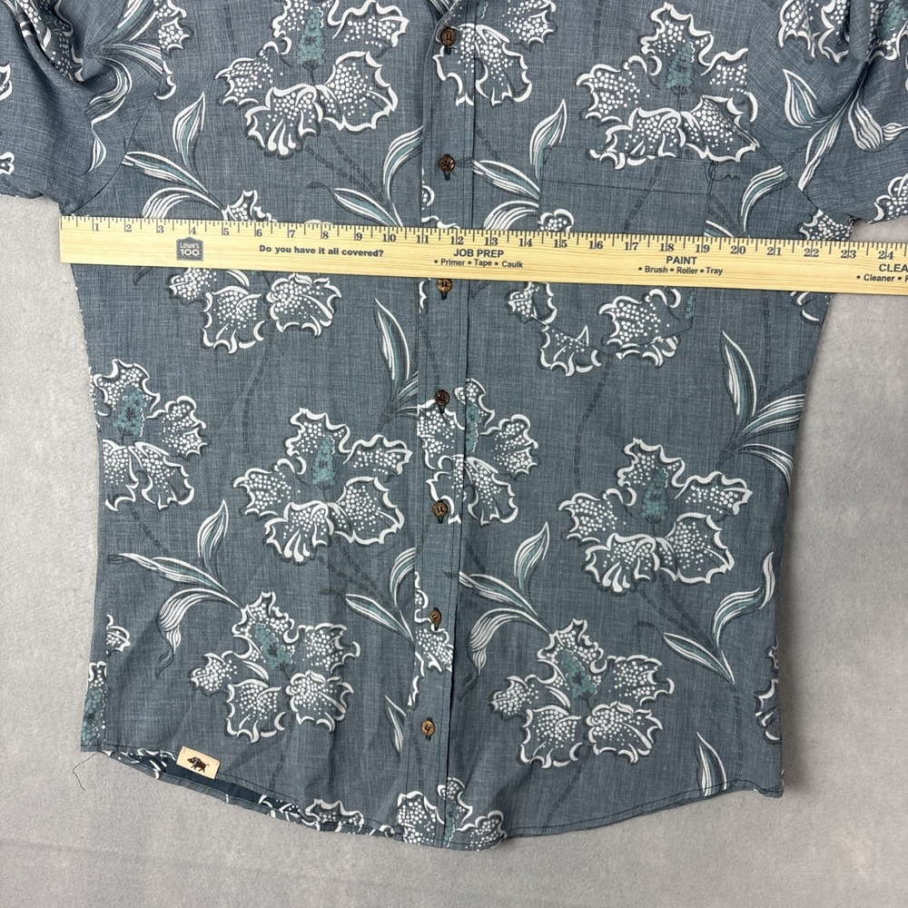Western Aloha Shirt Mens Large Blue Gray Floral Hawaiian Button Up Casual Beach - Picture 2 of 9